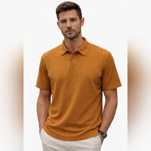 Jhane Barnes Silk Polo Waffle Rayon Shirt Mustard Medium